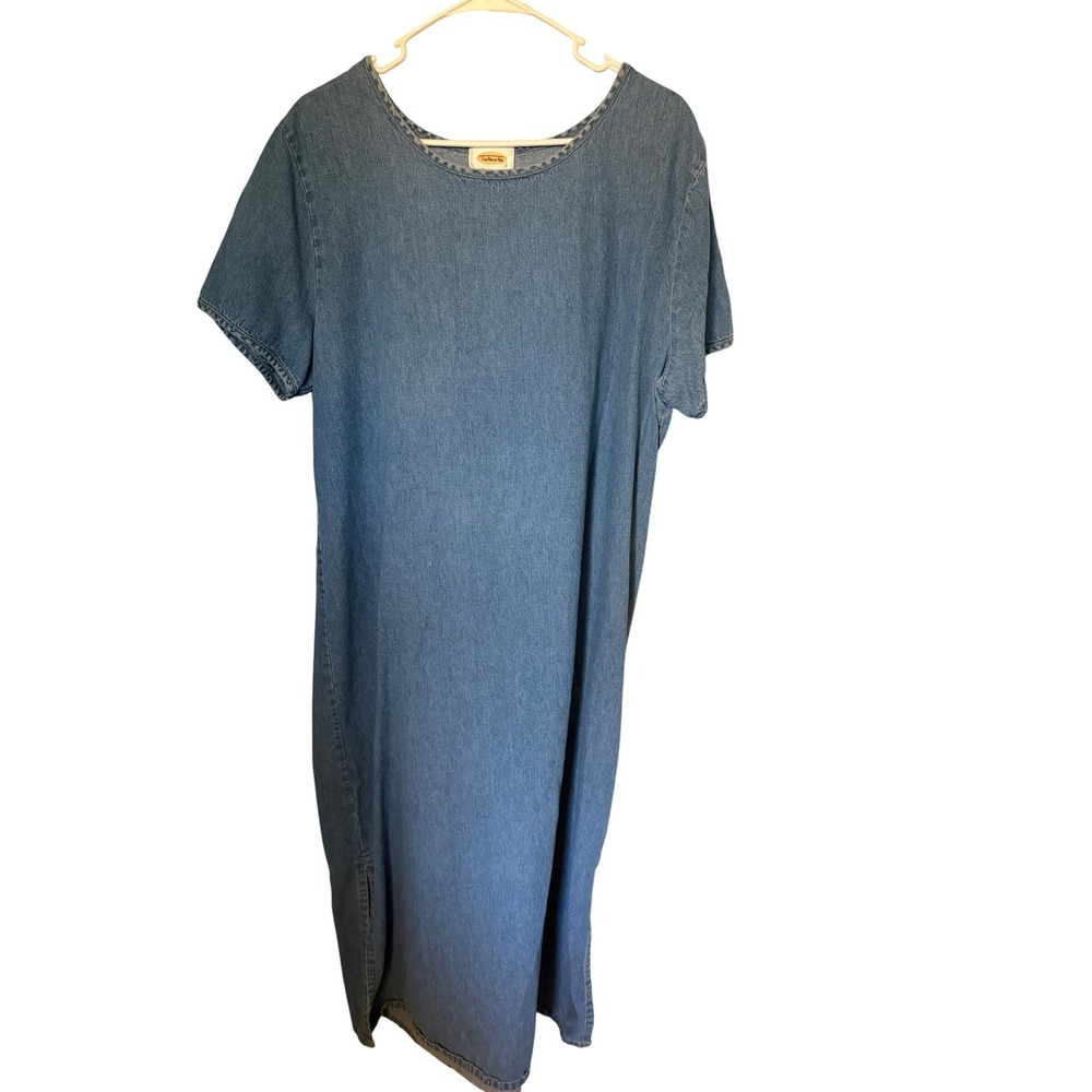 Talbots Denim Midi Dress Womens XL Blue Short Sleeve Scoop Neck Medium Wash